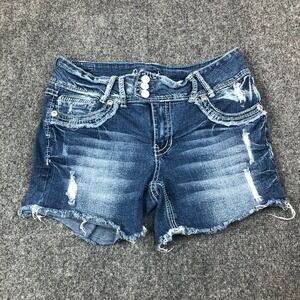 Amethyst Womens Size 11 Distressed Denim Shorts Dark Wash Embroidered Pockets